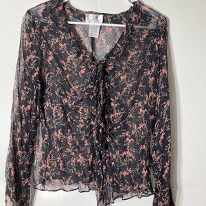3/$20 Vision Apparel floral long sleeve blouse L